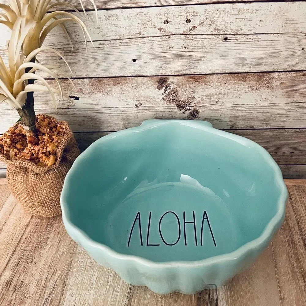 NWT Gorgeous Rae Dunn ALOHA shell shape blue Ceramic plate/tray/ Dish Bowl